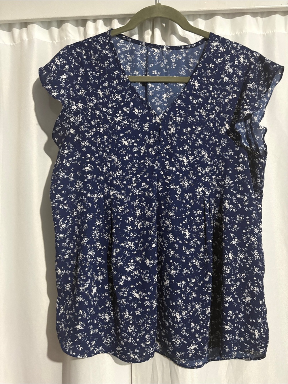 Women’s Navy Blue Floral V-Neck Blouse